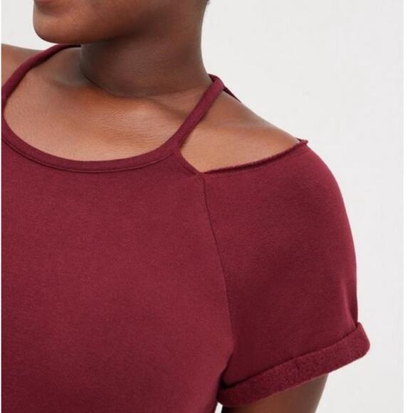 Torrid Burgundy Mini Cozy Fleece Cold Shoulder Dress - Picture 3 of 9